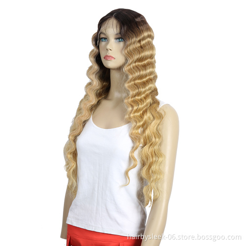 Rebecca Swiss Cheap Long 28 Inch Wavy Lace Front Wigs For Black Women Synthetic Blonde Cosplay Wig Heat Resistant Synthetic Wigs